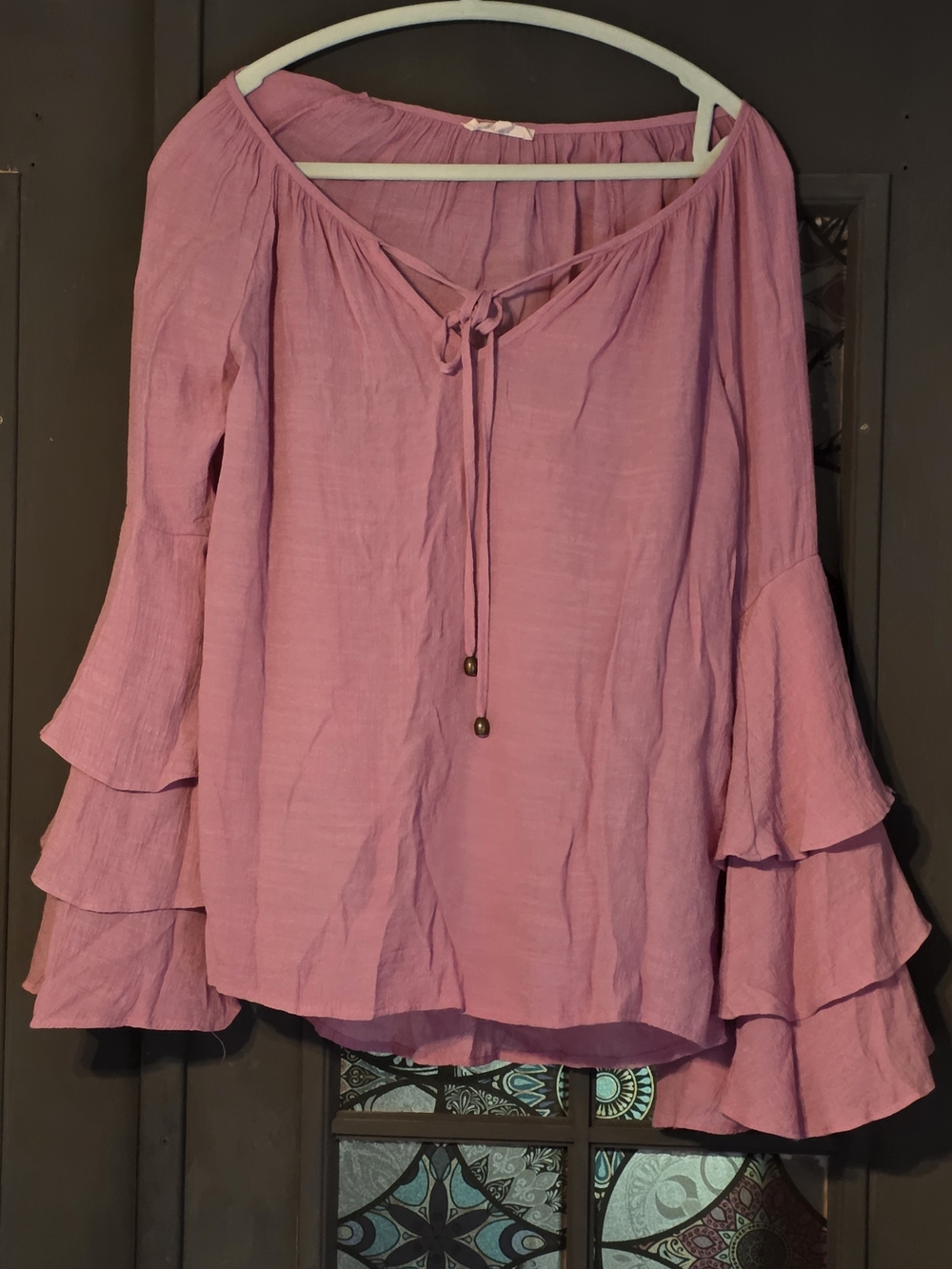 entro Mauve Tiered Bell-Sleeve Peasant Blouse